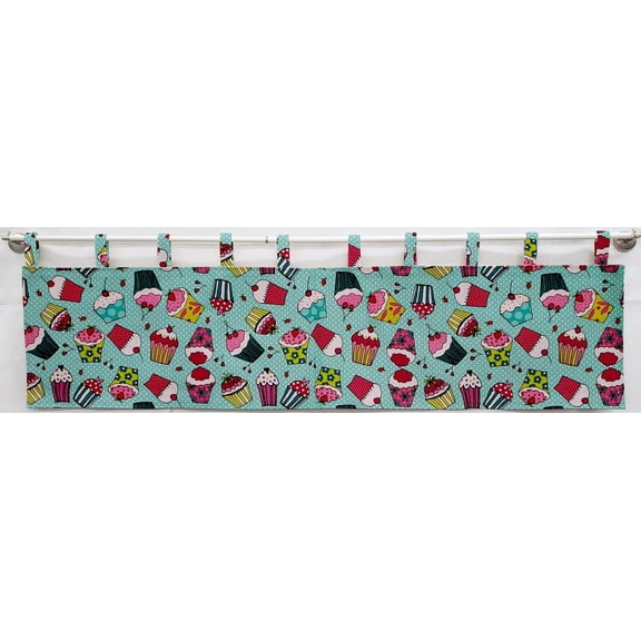 Teal Cupcake Tab Top Curtains (Unlined) (54 Inch Long Two Curtain Panels)