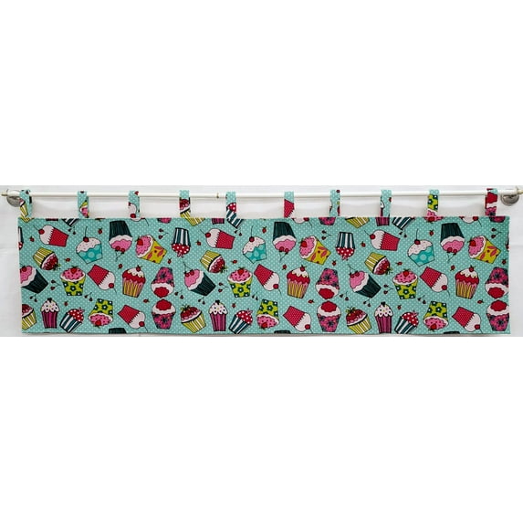 Teal Cupcake Tab Top Valances (Unlined) (12 Inch One Valance Panel)
