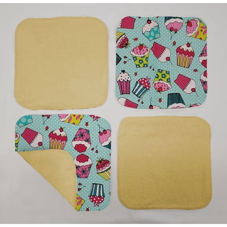 Teal Cupcake Washcloths (Set of 4) (Towel Color: Yellow)