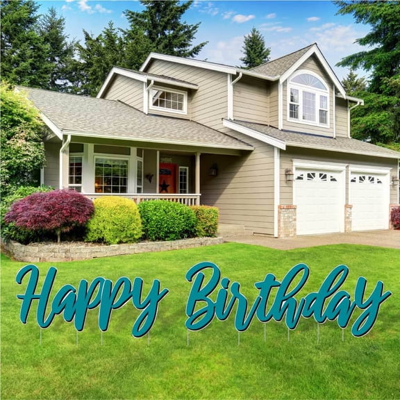 Teal Cursive Happy Birthday Quick Set Yard Card Letters
