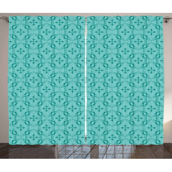 Ambesonne Teal Curtains 2 Panel Set, Baroque Curly Ornament, 108" x 84", Turquoise and Teal