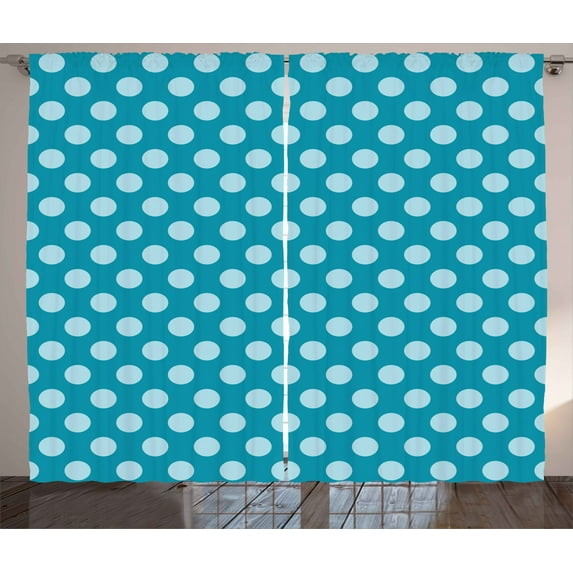 Ambesonne Teal Curtains 2 Panel Set, Polka Dots Soft Sea Colors, 108" x 84", Teal Pale Blue