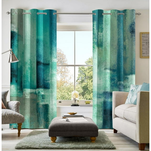 Teal Curtains Abstract Rust Curtain Room Darkening Grommet Window Treatments Modern Decorative for Bedroom Living Room 26"W x 45"L (Pack of 2)