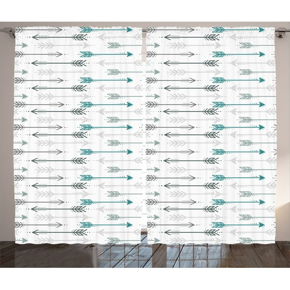 Ambesonne Retro Curtains 2 Panel Set, Arrow Pattern Horizontal, 108" x 90", Grey Teal White