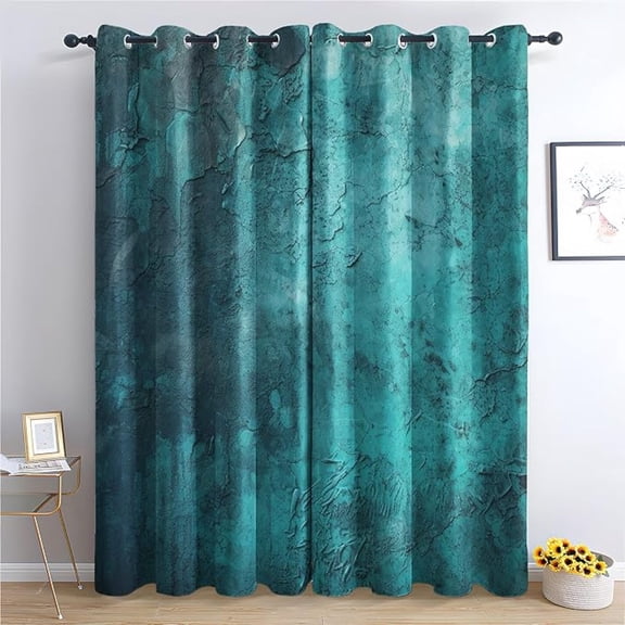 Teal Curtains, Turquoise Stone Abstract Marble Modern Patterned Blackout Curtains for Bedroom, Thermal Insulated Room Darkening Grommet Drapes for Living Room 53"W x 96"L (Pack of 2)