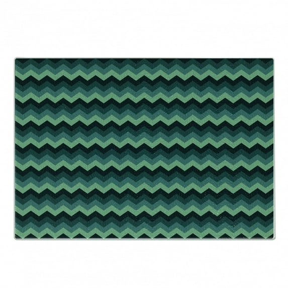 Teal Cutting Board, Expressionist Chevron Style Pattern Geometric Vibrant Colored Modern, Decorative Tempered Glass Cutting and Serving Board, Small Size, Mint Green Teal Black, by Ambesonne