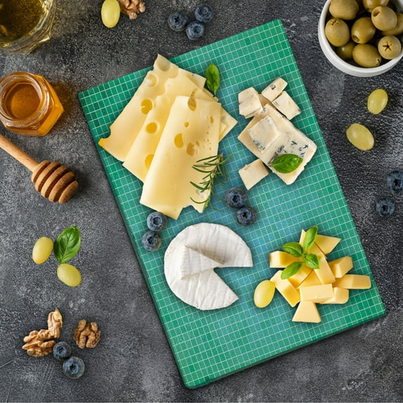 Teal Cutting Board, Square Pixel Like Mosaic Pattern Simplistic Modern Contemporary Design Illustration Print, Decorative Tempered Glass Cutting and Serving Board, Small Size, Green, by Ambesonne