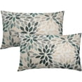 thumbnail image 1 of Teal Dahlia Lumbar Pillow Covers 12x20 In Rustic Geometric Flower Decorative Rectangle Pillow Cases Beige Tan Gray Floral Cushion Covers Farmhouse Home Decor For Sofa Bedroom Couch Outdoor Set of 2, 1 of 6
