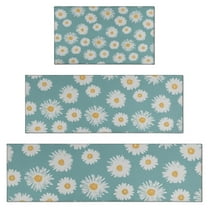 Teal Daisy Flower Golden Centers Pattern Kitchen Rugs Sets Of 3,Kitchen Runner Rugs Non Skid Washable,Decorative Kitchen Floor Mats for Kitchen,Sink,Laundry,17"x30"  17"x47"   17"x59"
