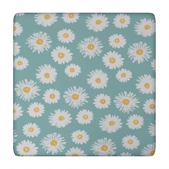Teal Daisy Flower Golden Centers Pattern Square Fitted Tablecloth with Elastic Edge,Square Table Cover,Washable Elastic Table Cover for Home Kitchen Party Decor 34"x34"