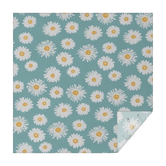 Teal Daisy Flower Golden Centers Pattern Square Tablecloth,Waterproof Square Table Cover,Wipeable Spillproof Washable Table Cover for Home Kitchen Party Decor 42"X42"(107x107cm)