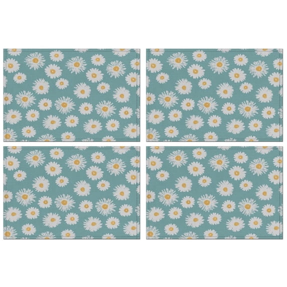 Teal Daisy Flower Golden Centers Pattern Summer Placemats Table Placemats Set Of 4-Linen Kitchen Washable Placemats Table Mats 11.8"x17.7" Non-Slip Heat Resistant