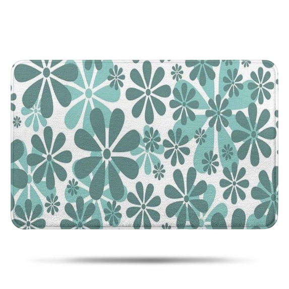 Teal Daisy Flower Pattern Bathroom Rugs Mat,Non Slip Microfiber Bathroom Rug,Rubber Backing,Soft Bathroom Mats for Bathroom Floor,Tub and Shower,17x27in(43x68cm)
