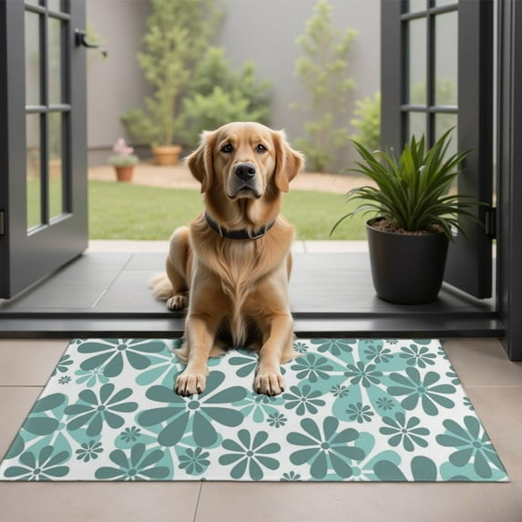 Teal Daisy Flower Pattern Door Rugs,Washable Non Slip Door Mats Indoor,Decorative Door Mats,Entry Mat Indoor for Entrance,Bedroom,Kitchen,Bathroom,20"x32"