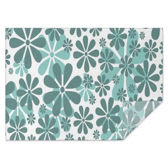 Teal Daisy Flower Pattern Rectangle Tablecloth 60"x84",Waterproof Polyester Rectangle Table Cloth, Wipeable Spillproof Polyester Tablecloth for Dining, Camping, Indoor and Outdoor