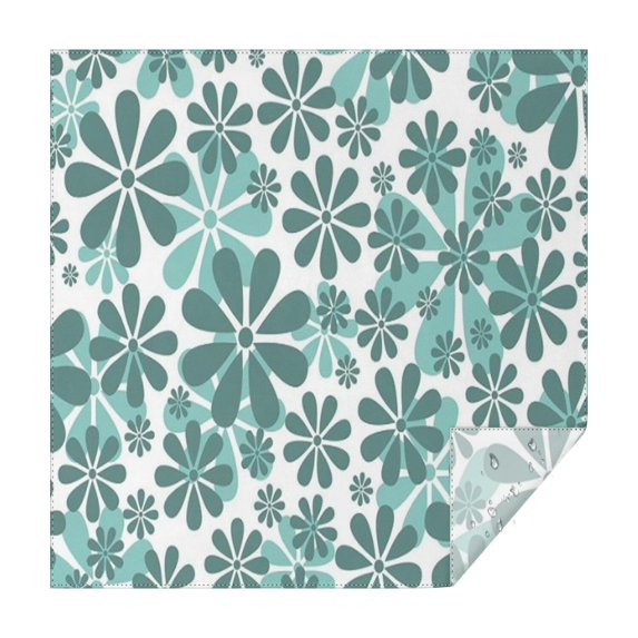 Teal Daisy Flower Pattern Square Tablecloth,Waterproof Square Table Cover,Wipeable Spillproof Washable Table Cover for Home Kitchen Party Decor 52"x52"(132x132cm)