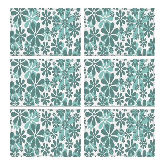 Teal Daisy Flower Pattern Summer Placemats Table Placemats Set Of 6-Linen Kitchen Washable Placemats Table Mats 11.8"x17.7" Non-Slip Heat Resistant
