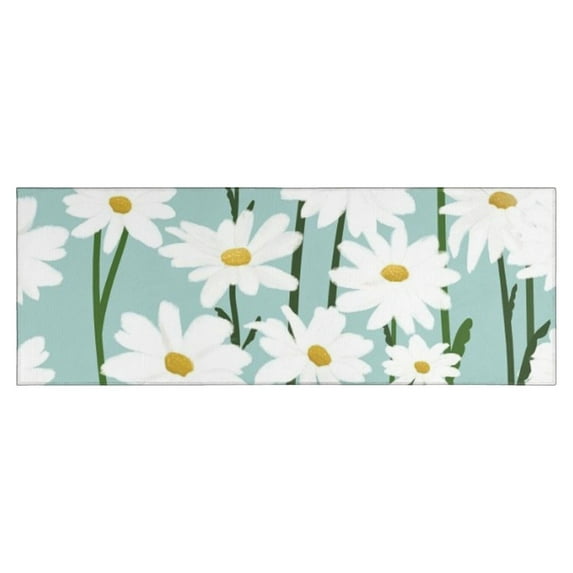 Teal Daisy Flower White Blooms Pattern Kitchen Rug Mat,Kitchen Runner Rugs Non Skid Washable,Decorative Kitchen Floor Mats for Kitchen,Sink,Laundry,17"X47"