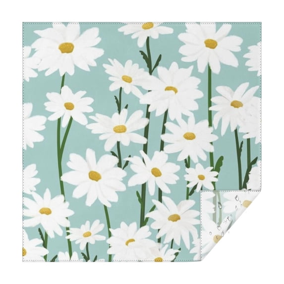 Teal Daisy Flower White Blooms Pattern Square Tablecloth,Waterproof Square Table Cover,Wipeable Spillproof Washable Table Cover for Home Kitchen Party Decor 52"x52"(132x132cm)