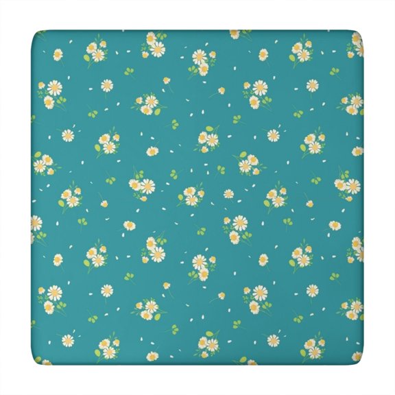 Teal Daisy Flower Yellow Blooms Pattern Square Fitted Tablecloth with Elastic Edge,Square Table Cover,Washable Elastic Table Cover for Home Kitchen Party Decor 34"x34"