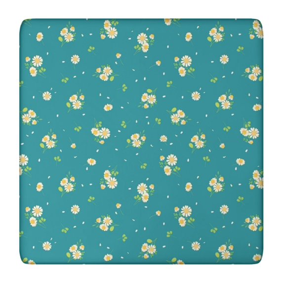 Teal Daisy Flower Yellow Blooms Pattern Square Fitted Tablecloth with Elastic Edge,Square Table Cover,Washable Elastic Table Cover for Home Kitchen Party Decor 36"x36"