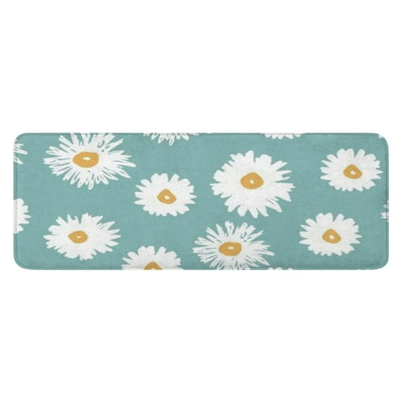 Teal Daisy Flower Yellow Centers Pattern Kitchen Rug Mat,Kitchen Runner Rugs Non Skid Washable,Decorative Kitchen Floor Mats for Kitchen,Sink,Laundry,17"x47.2"