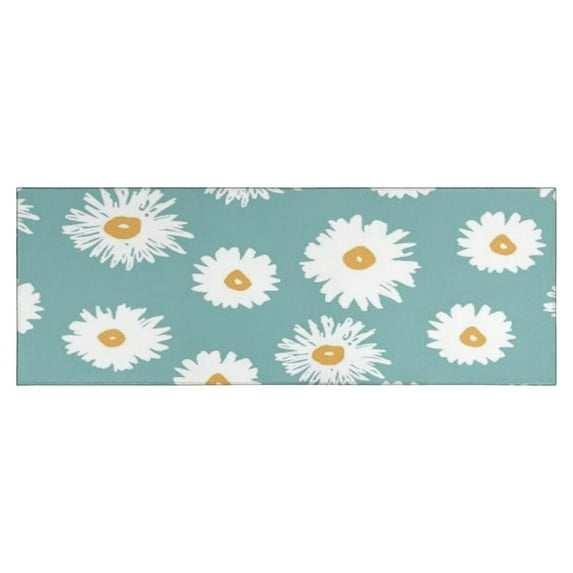 Teal Daisy Flower Yellow Centers Pattern Kitchen Rug Mat,Kitchen Runner Rugs Non Skid Washable,Decorative Kitchen Floor Mats for Kitchen,Sink,Laundry,17"X47"
