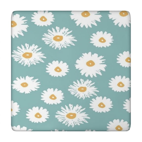 Teal Daisy Flower Yellow Centers Pattern Square Fitted Tablecloth with Elastic Edge,Square Table Cover,Washable Elastic Table Cover for Home Kitchen Party Decor 34"x34"