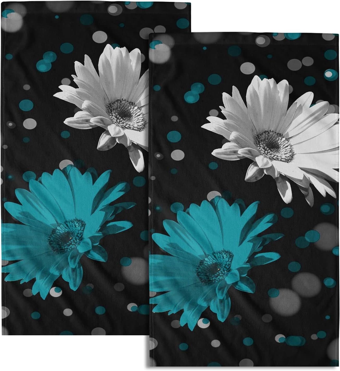 Teal Daisy Hand Towels Turquoise Floral Decorative Kitchen Dish Towels Set of 2 Soft Absorbent Face Towel Towels for Gym Yoga Bathroom