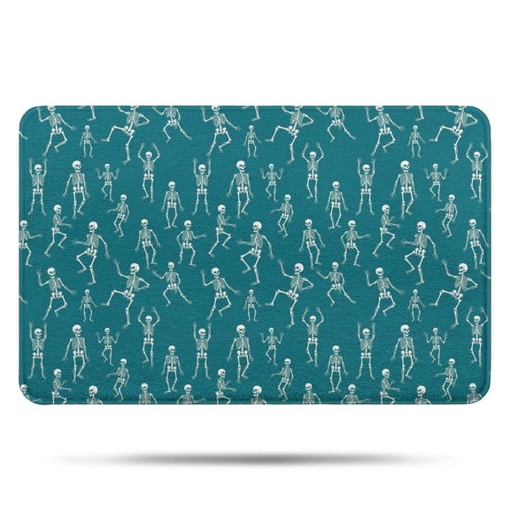 Teal Dancing Skeleton Pattern Bathroom Rugs Mat,Non Slip Microfiber Bathroom Rug,Rubber Backing,Soft Bathroom Mats for Bathroom Floor,Tub and Shower,17x27in(43x68cm)