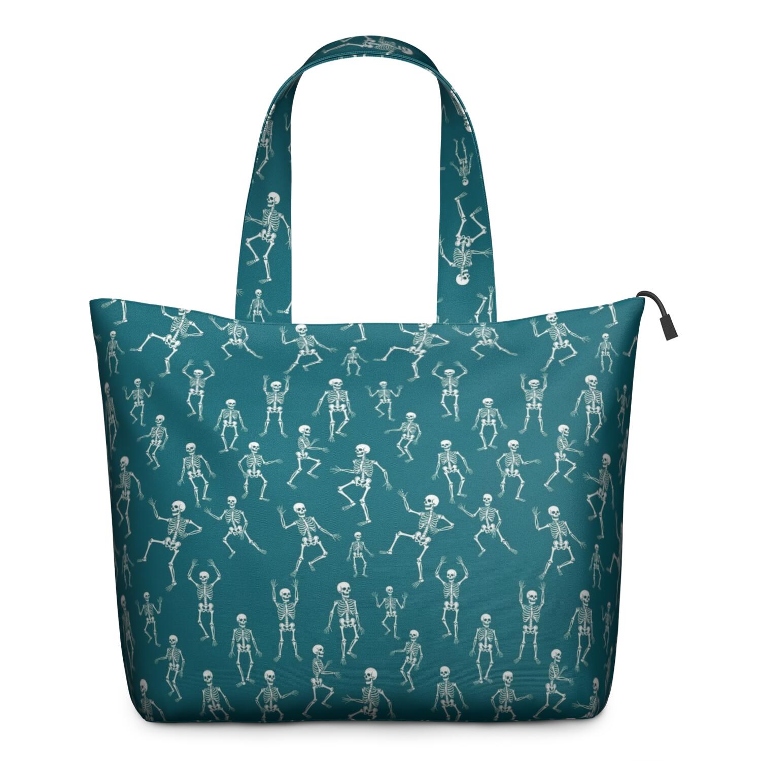 Teal Dancing Skeleton Pattern Travel Tote Bags for Women Carry On,Large Weekender Bags for Women Travel,Multi Functional Duffle Bag for Work,Shopping,Sports