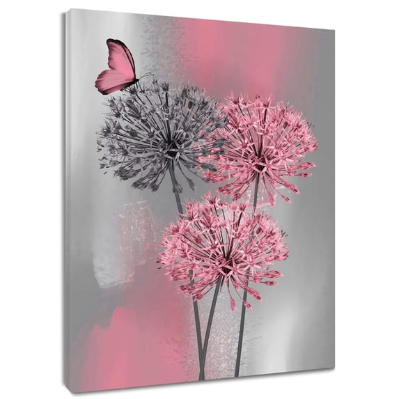 Teal Dandelion Canvas Wall Art Teal Grey Dandelion with Butterfly on Modern Abstract Wall Art Aesthetic Wall Decor for Living Room Bedroom Bathroom Office, Framed Ready to Hang