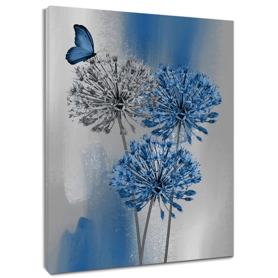 Teal Dandelion Canvas Wall Art Teal Grey Dandelion with Butterfly on Modern Abstract Wall Art Aesthetic Wall Decor for Living Room Bedroom Bathroom Office, Framed Ready to Hang