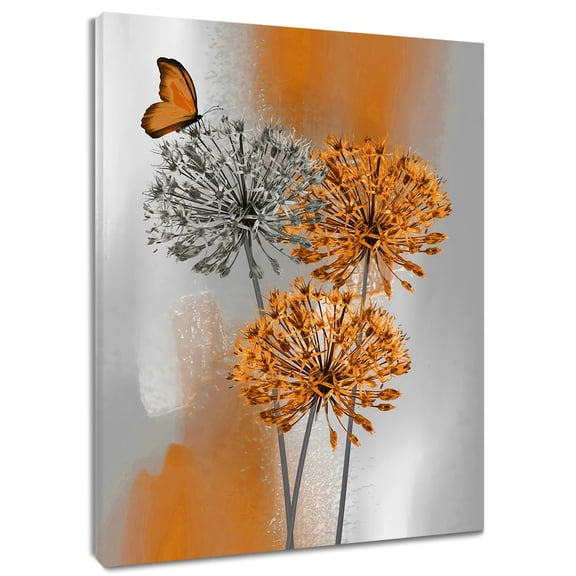 Teal Dandelion Canvas Wall Art Teal Grey Dandelion with Butterfly on Modern Abstract Wall Art Aesthetic Wall Decor for Living Room Bedroom Bathroom Office, Framed Ready to Hang