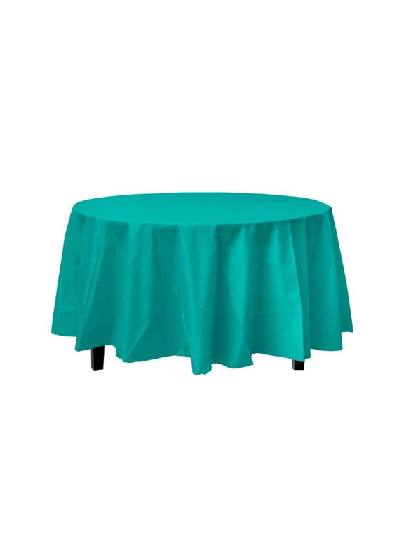 Teal Decorations | Round Teal Table Cloth | Round Plastic Table Cover - Teal - 84in. - 1 Piece (fdp91022)