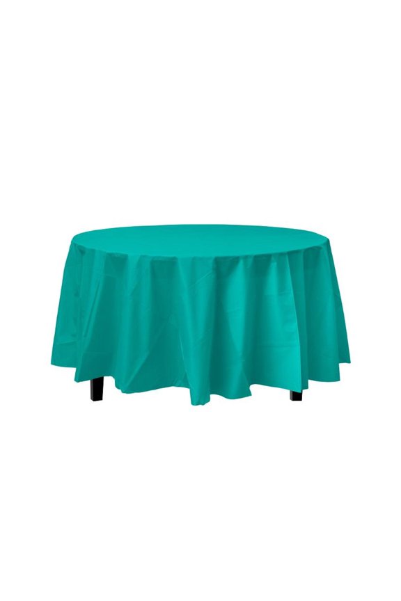 Teal Decorations | Round Teal Table Cloth | Round Plastic Table Cover - Teal - 84in. - 1 Piece (fdp91022)