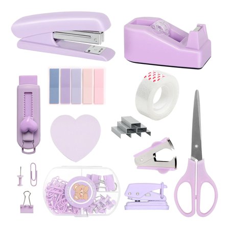 Teal Desk Organizer Set with Stapler Tape Dispenser Staple Remover and Tools for Efficient Work