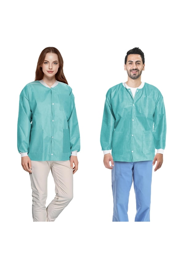 Teal Disposable Lab Jackets, 45 GSM SMS PPE, 100 Count, 2X-Large