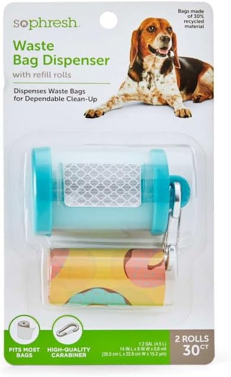 Teal Dog Waste Bag Dispenser with Refills, Count of 30
