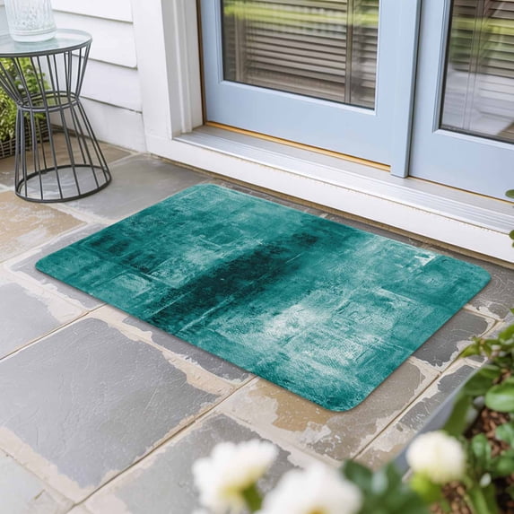 Teal Door Mat Indoor Outdoor, Retro Oil Painting Modern Abstract Art Aesthetics Non Slip Welcome Mat with Rubber Backing, Absorbent Fabric Front Door Mats Entryway Rug for Home Patio Entrance 16"x24"