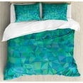 thumbnail image 1 of Teal Duvet Cover Set, Abstract Irregular Triangle Mosaic Design and Geometrical Modern Art Image Pattern, Decorative 3 Piece Bedding Set with 2 Pillow Shams, Queen Size, Green Navy, by Ambesonne, 1 of 3