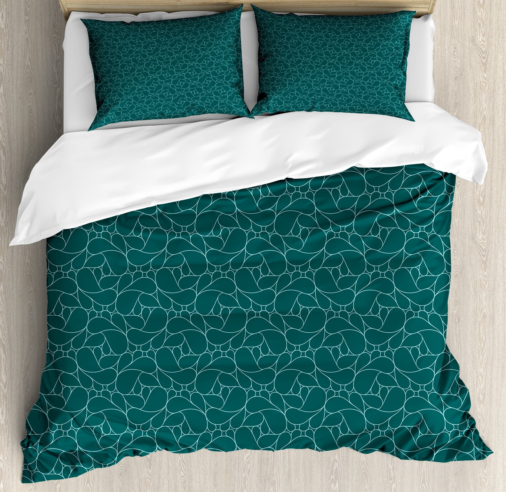 Teal Turquoise Abstract Line Art Queen Duvet Cover Set