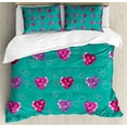 thumbnail image 1 of Teal Duvet Cover Set, Crystal Hearts and Gemstone Valentine's Day Celebrating Romantic Print, Decorative 3 Piece Bedding Set with 2 Pillow Shams, King Size, Red Fuchsia Teal, by Ambesonne, 1 of 3