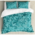 thumbnail image 1 of Teal Duvet Cover Set, Ink Drawing Inspired Intertwined Tree Branches Buds and Leaves in Abstract Design, Decorative 3 Piece Bedding Set with 2 Pillow Shams, Queen Size, Teal Turquoise, by Ambesonne, 1 of 3
