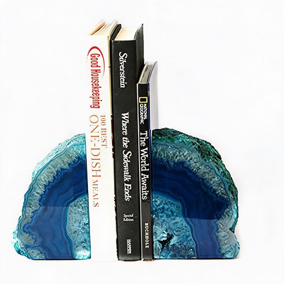 Teal Dyed Agate Geode Bookends 1 Pair 6 to 8 Lbs