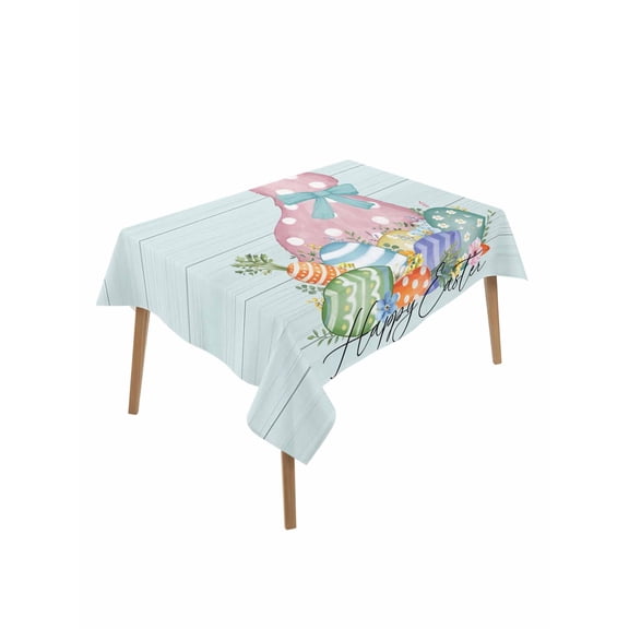 Teal Easter Table Cloth, Waterproof Tablecloth for Rectangle Tables, Spring Polka Dots Bunny Easter Eggs Wooden Reusable Washable Fabric Table Cover for Restaurant Kitchen Dining Tables 52"x70"