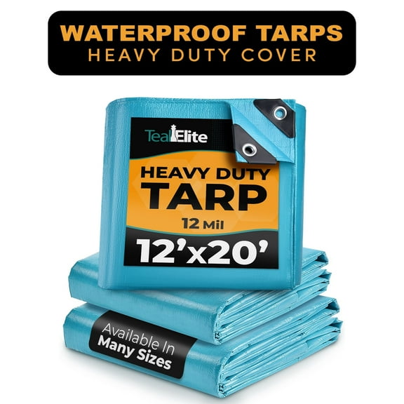Teal Elite Heavy Duty Tarp Cover, Multipurpose, Waterproof with Metal Grommets, 12' x 20'