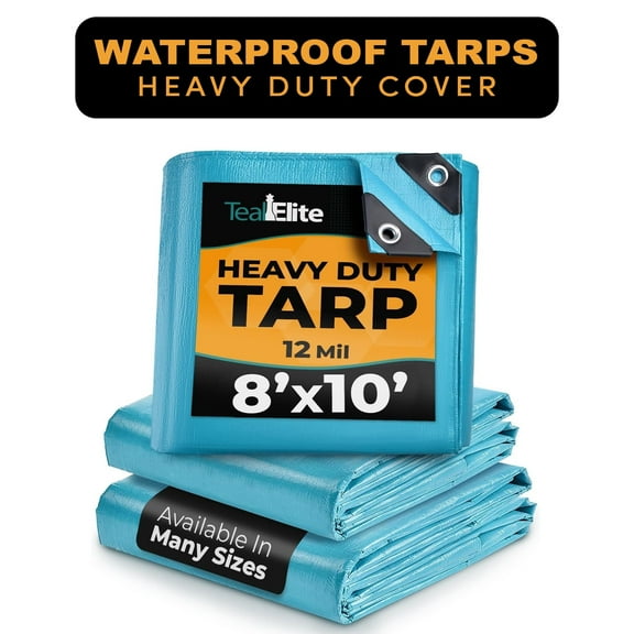 Teal Elite Heavy Duty Tarp Cover, Multipurpose, Waterproof with Metal Grommets, 8' x 10'