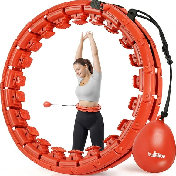 Teal Elite Smart Weighted Hula Hoop for Adults Fully Adjustable Infinity Hoop, Red