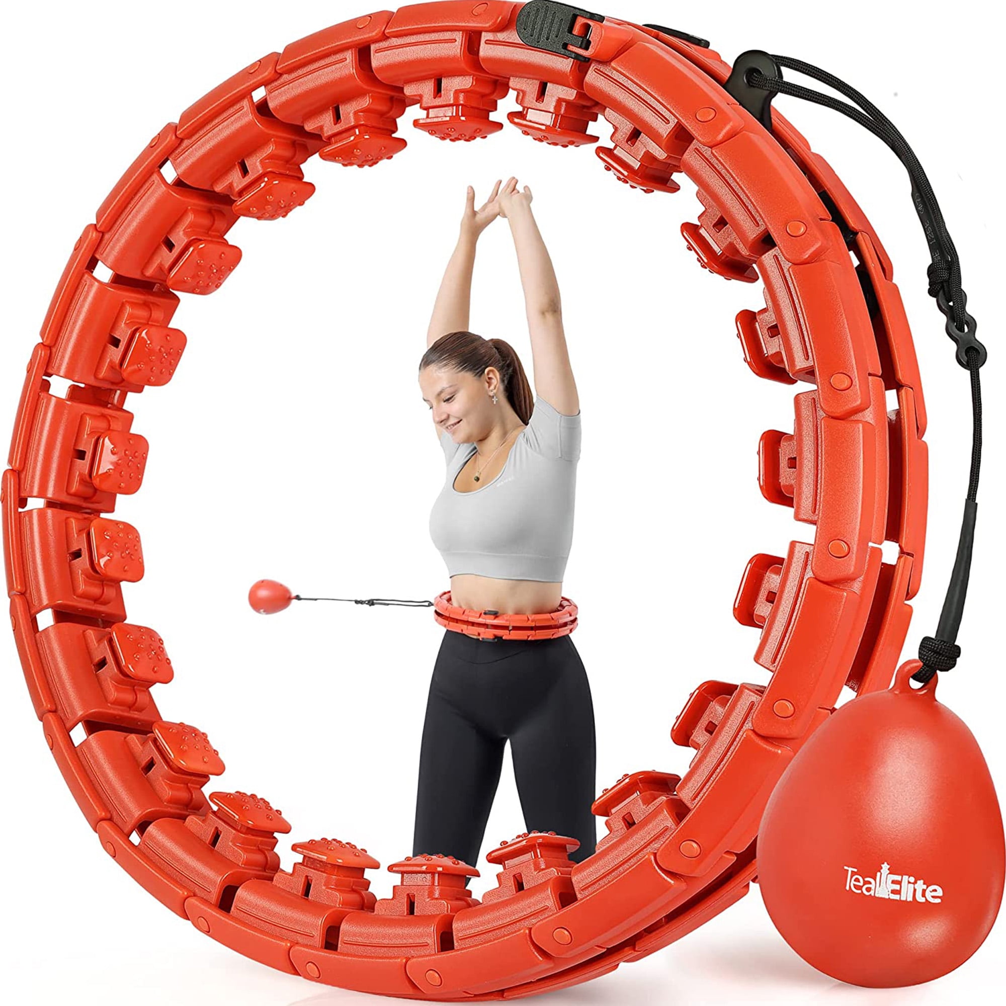 Teal Elite Smart Weighted Hula Hoop for Adults Fully Adjustable Infinity  Hoop, Red